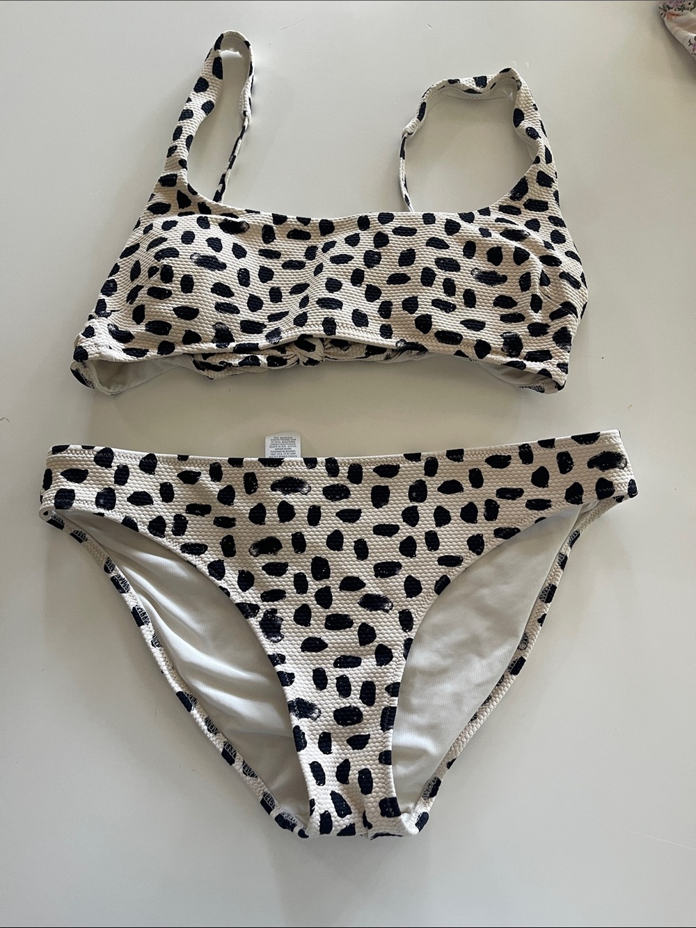 aerie Cream Bikini Top with Black Spot Print